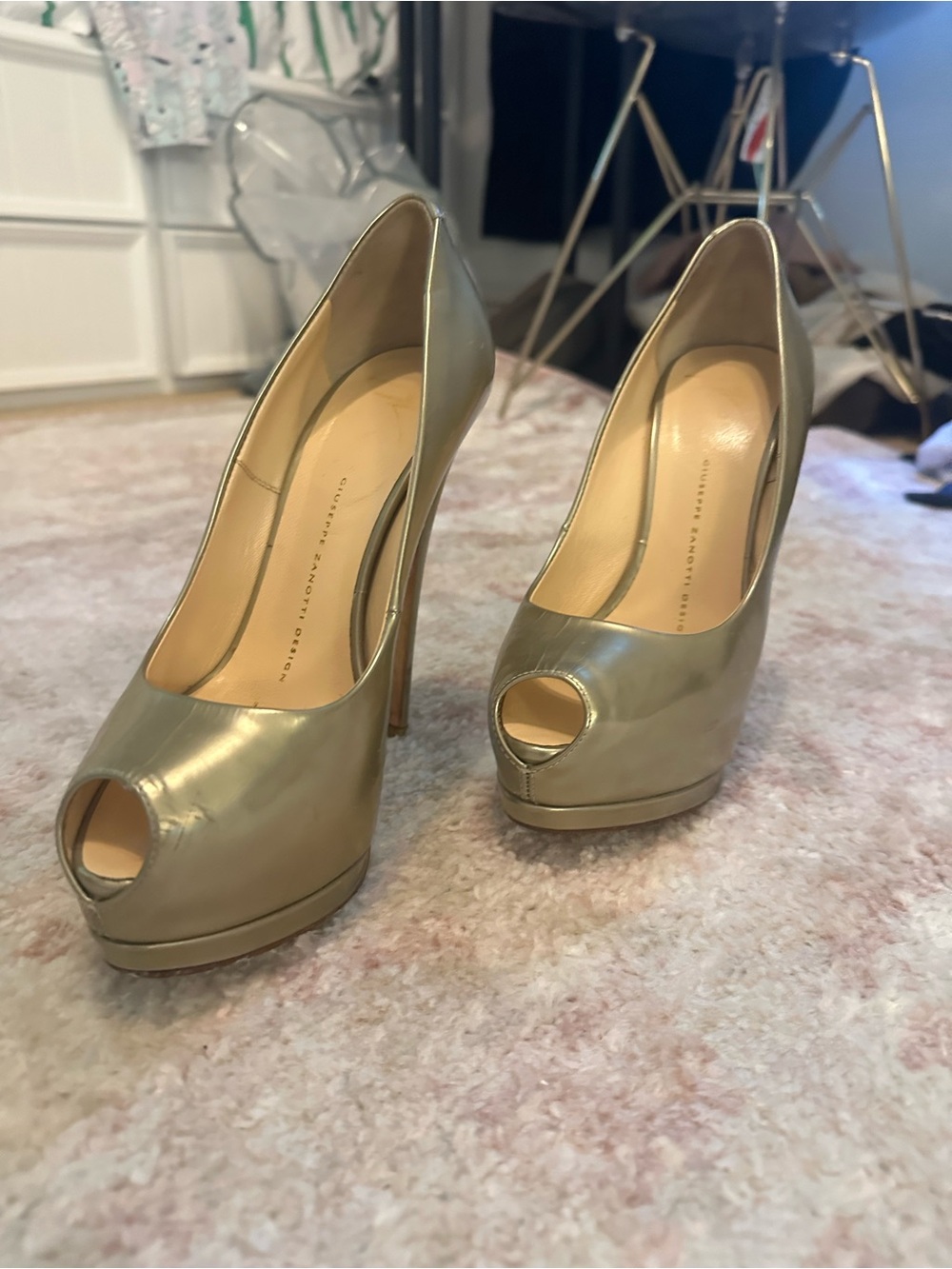 Giuseppe Zanotti Metallic Gold Peep-Toe Platform Heels
